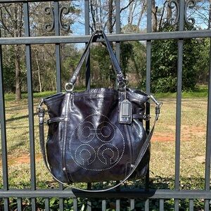 Coach Navy Blue Patent Leather Aubrey Convertible Satchel